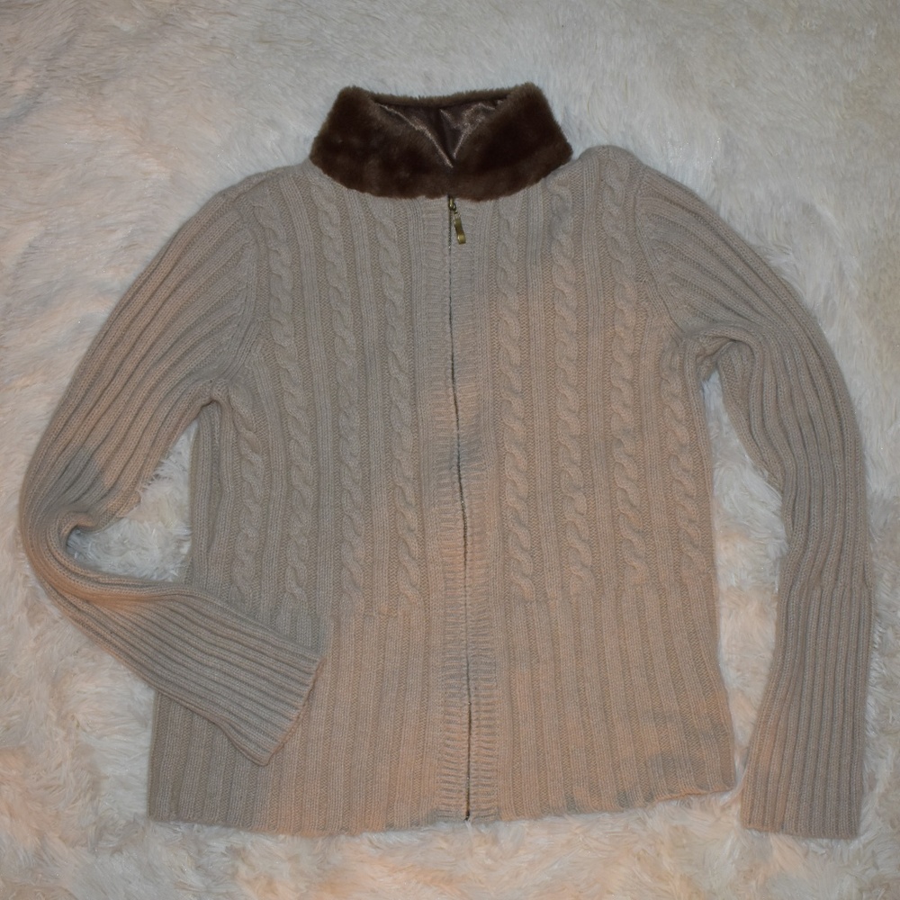 Axcess Faux Fur Collar Tan Sweater